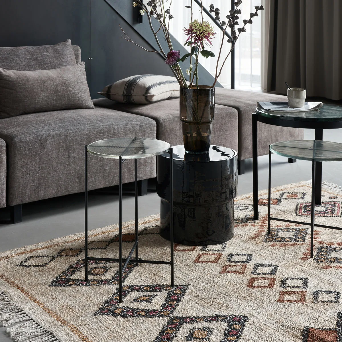 Tamu bijzettafeltje Ø32x50 cm, Zwart-glas House Doctor