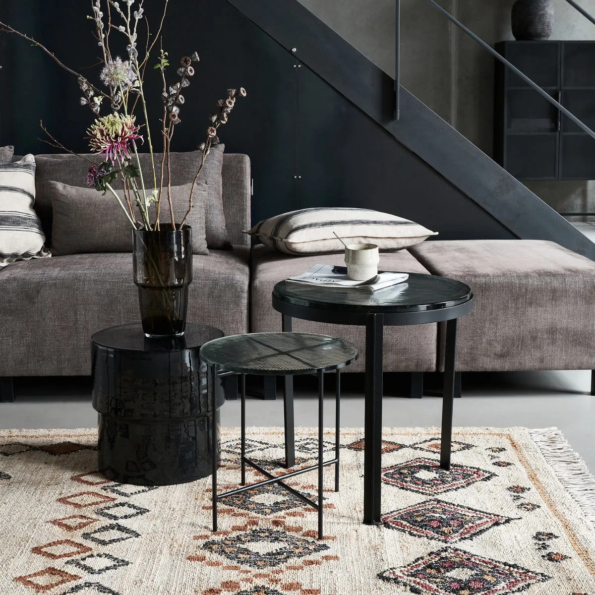 Tamu bijzettafeltje Ø40x40 cm, Zwart-glas House Doctor