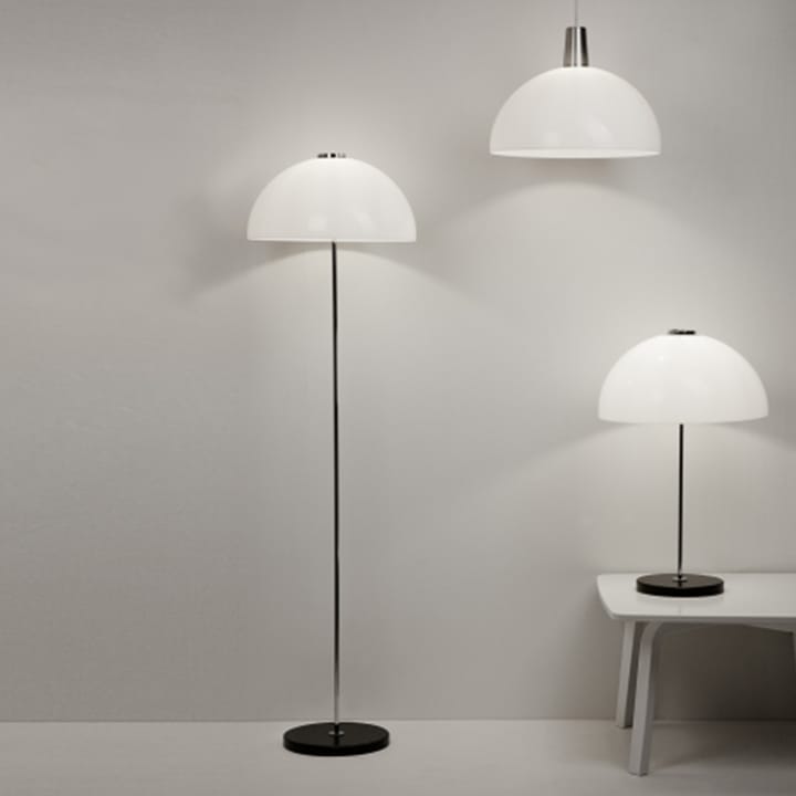 Kupoli vloerlamp, Wit-messingdetails-witte lampenkap Innolux