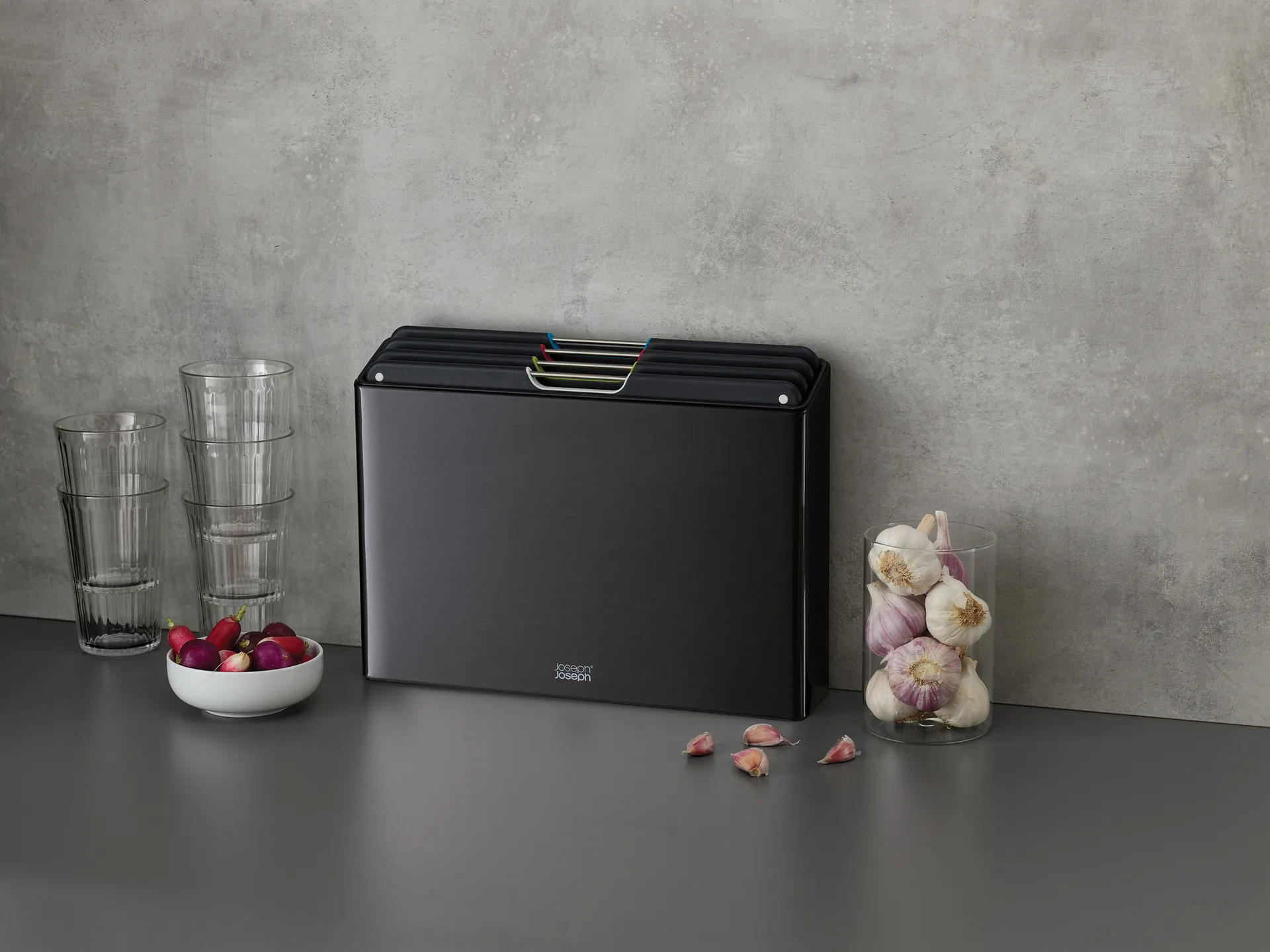 Folio steel snijplank 4-delig, Zwart Joseph Joseph