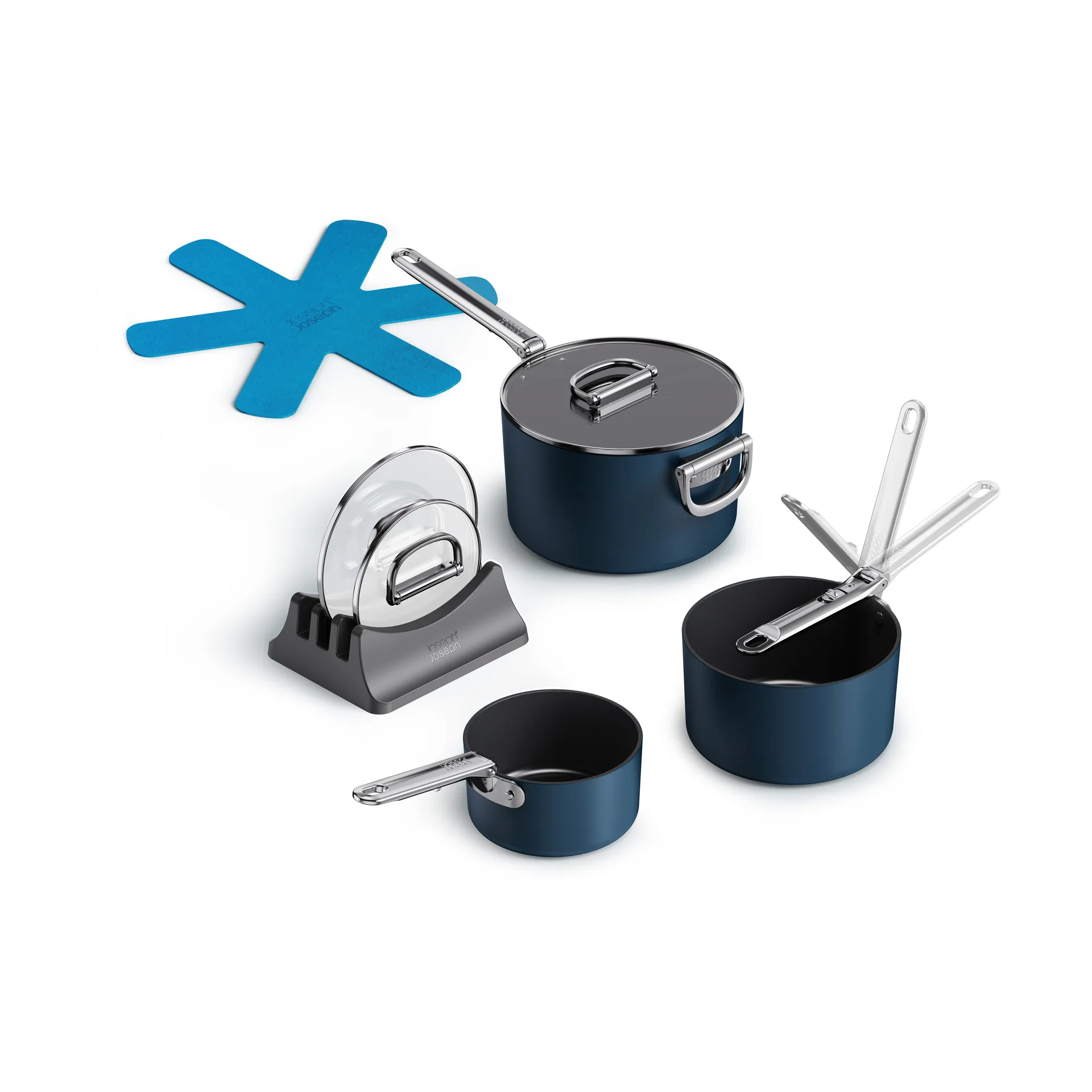 Space non stick steelpan 8-delig, Blauw Joseph Joseph