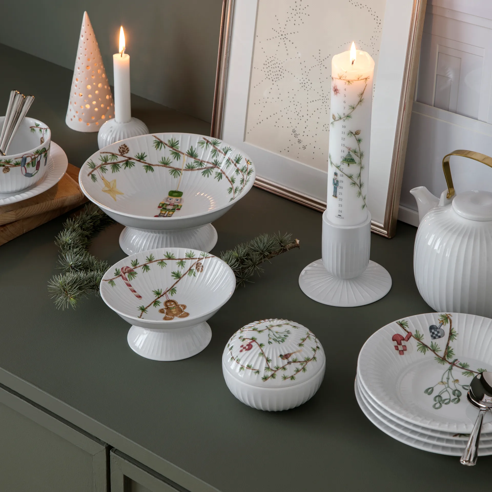 Hammershøi kerstschaal op voet Ø16 cm, Wit Kähler