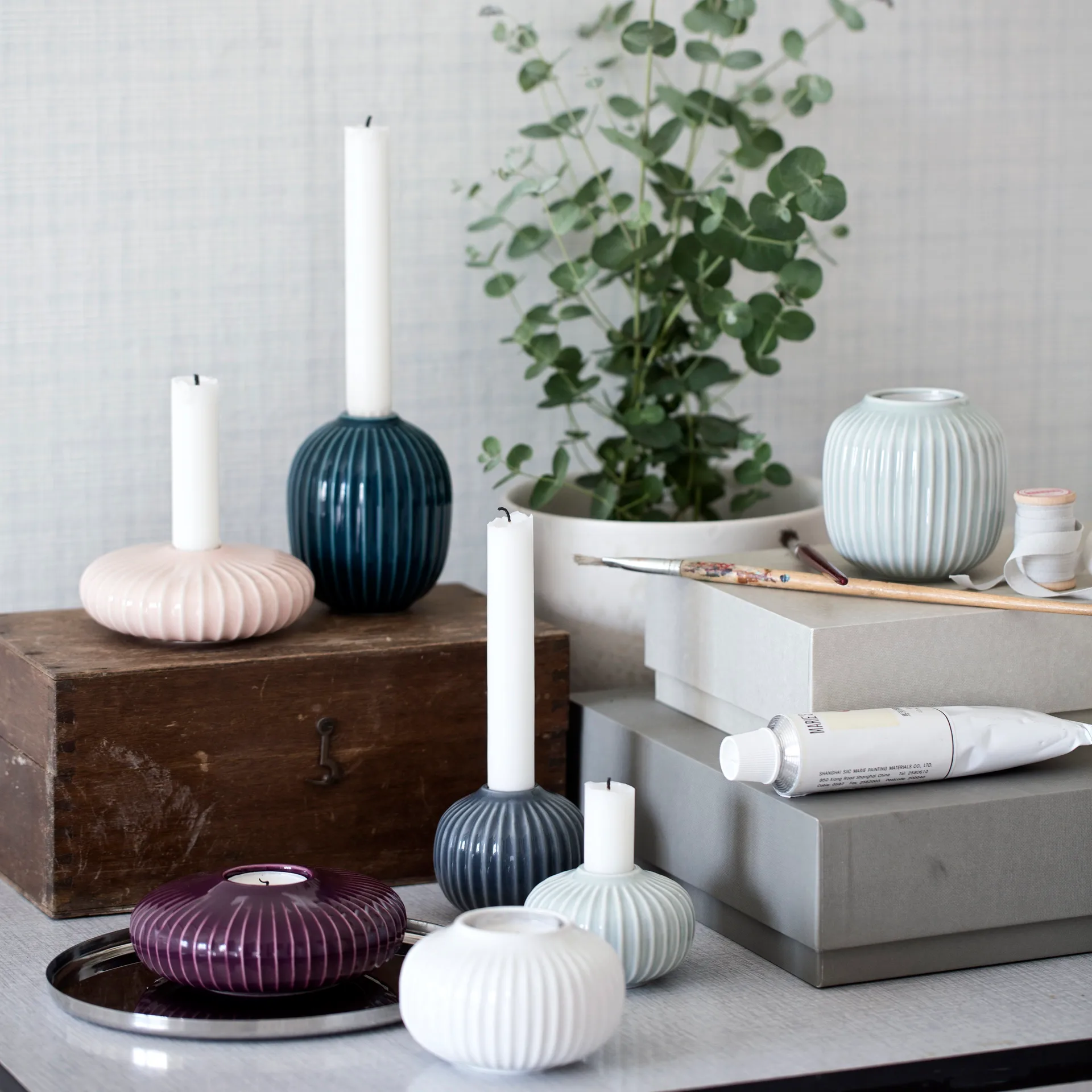 Hammershøi waxinelichthouder middel, wit Kähler