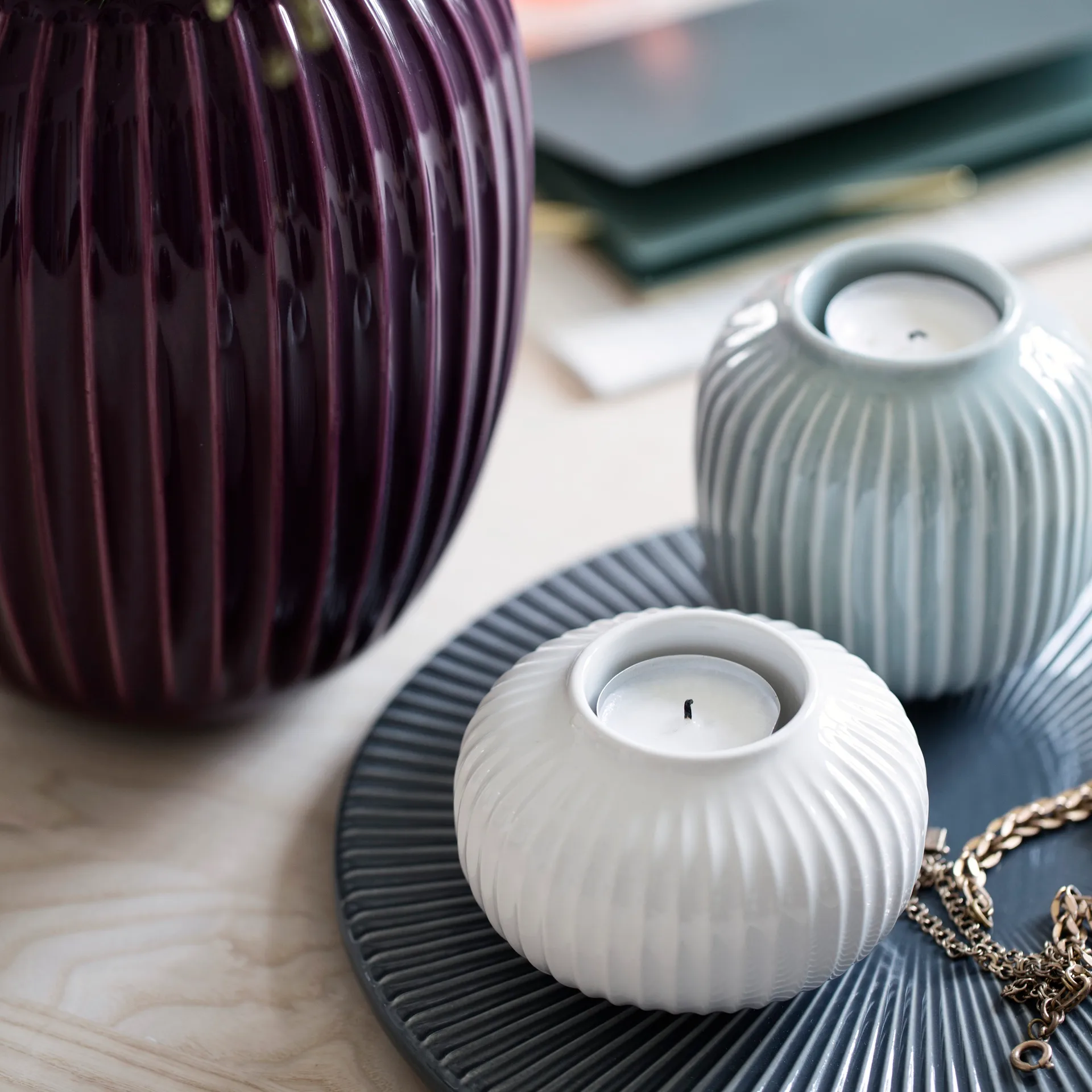 Hammershøi waxinelichthouder middel, wit Kähler