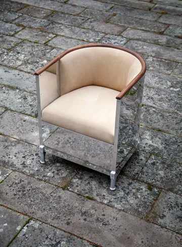 Aluminium fauteuil gepolijst - Leder Duet Gold-geoliede walnoot - Källemo