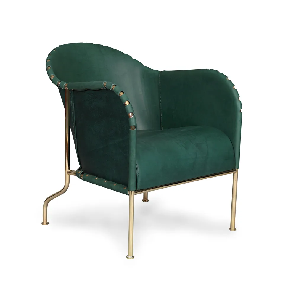 Bruno fauteuil, Kernleder bottle green-messingstandaard Källemo