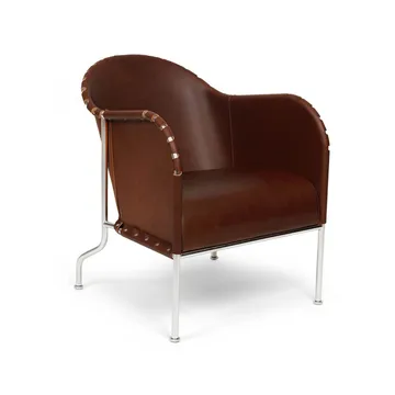 Bruno fauteuil - Kernleder bruin-vintage-chroomframe - Källemo