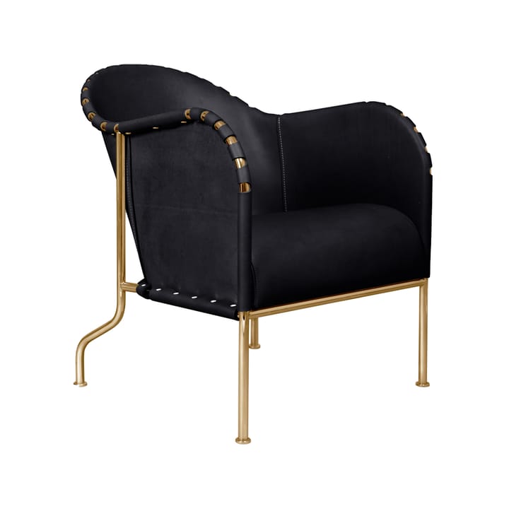 Bruno fauteuil - Kernleer zwart-messingonderstel - Källemo