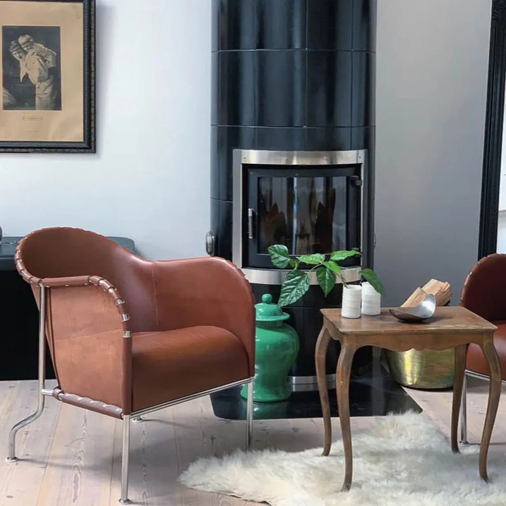 Bruno fauteuil, Leder naturel-gecoat koperstatief Källemo