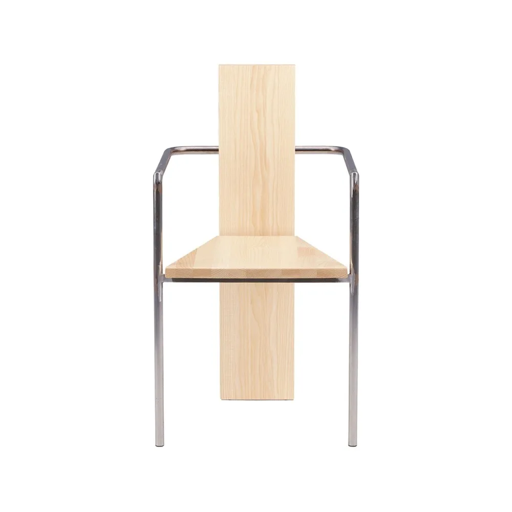 Concrete armstoel, Esdoorn-ongelakt stalen onderstel Källemo