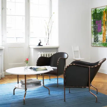 Sven salontafel - Zwartgebeitst essen-koperbehandeld frame, Ø80 cm - Källemo