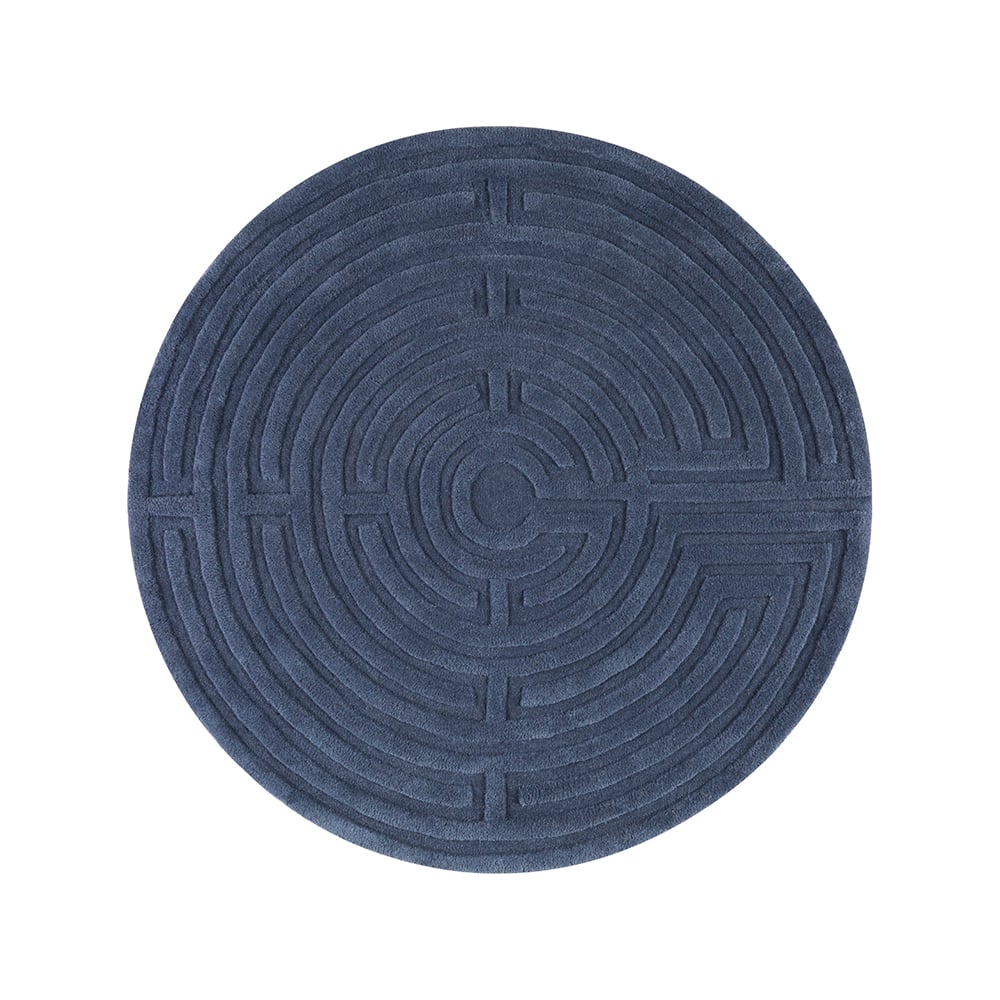 Kateha Minilabyrint vloerkleed rond stormblauw, 130 cm