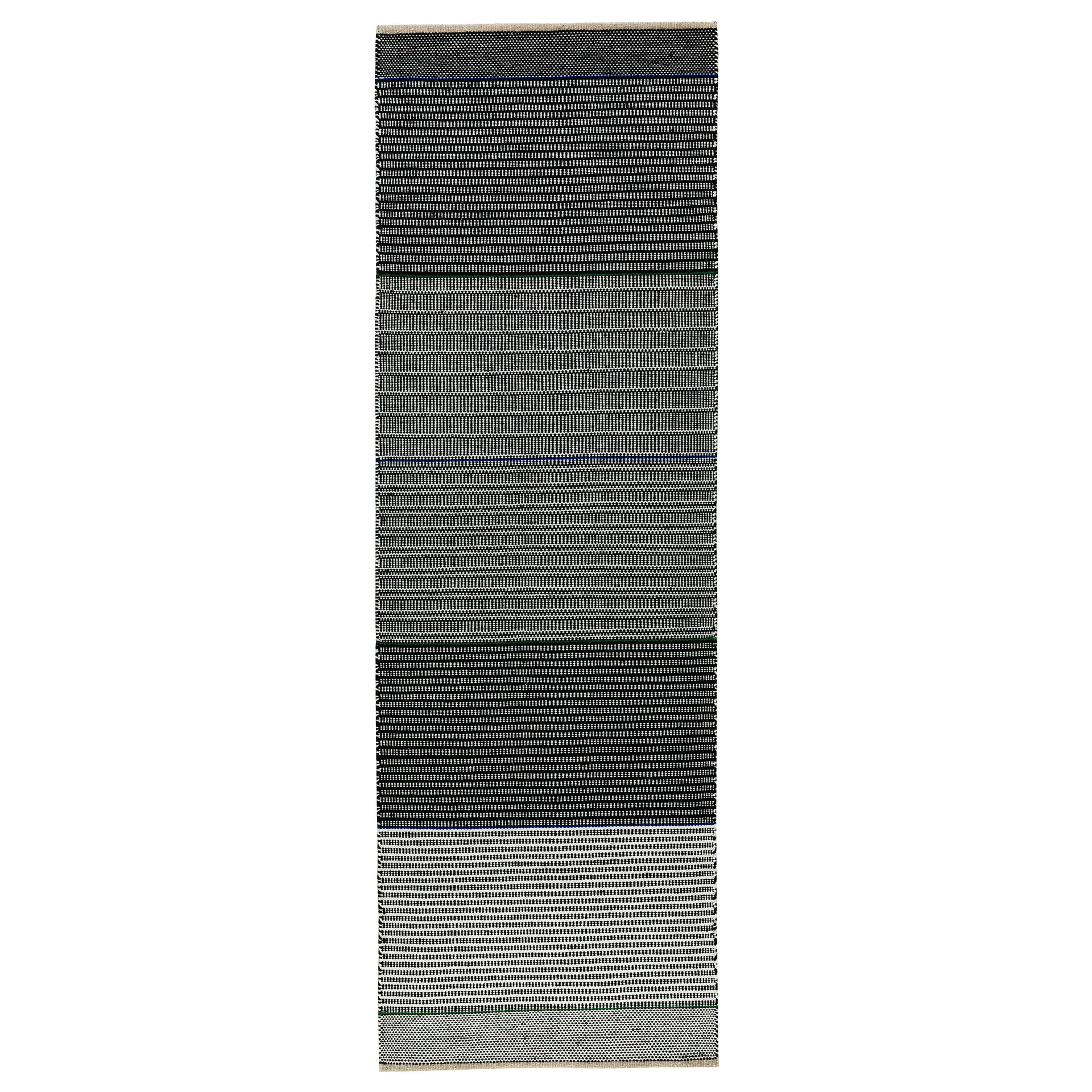 Tribulus One wollen vloerkleed 80x250 cm, Black/white/blue/green Kateha