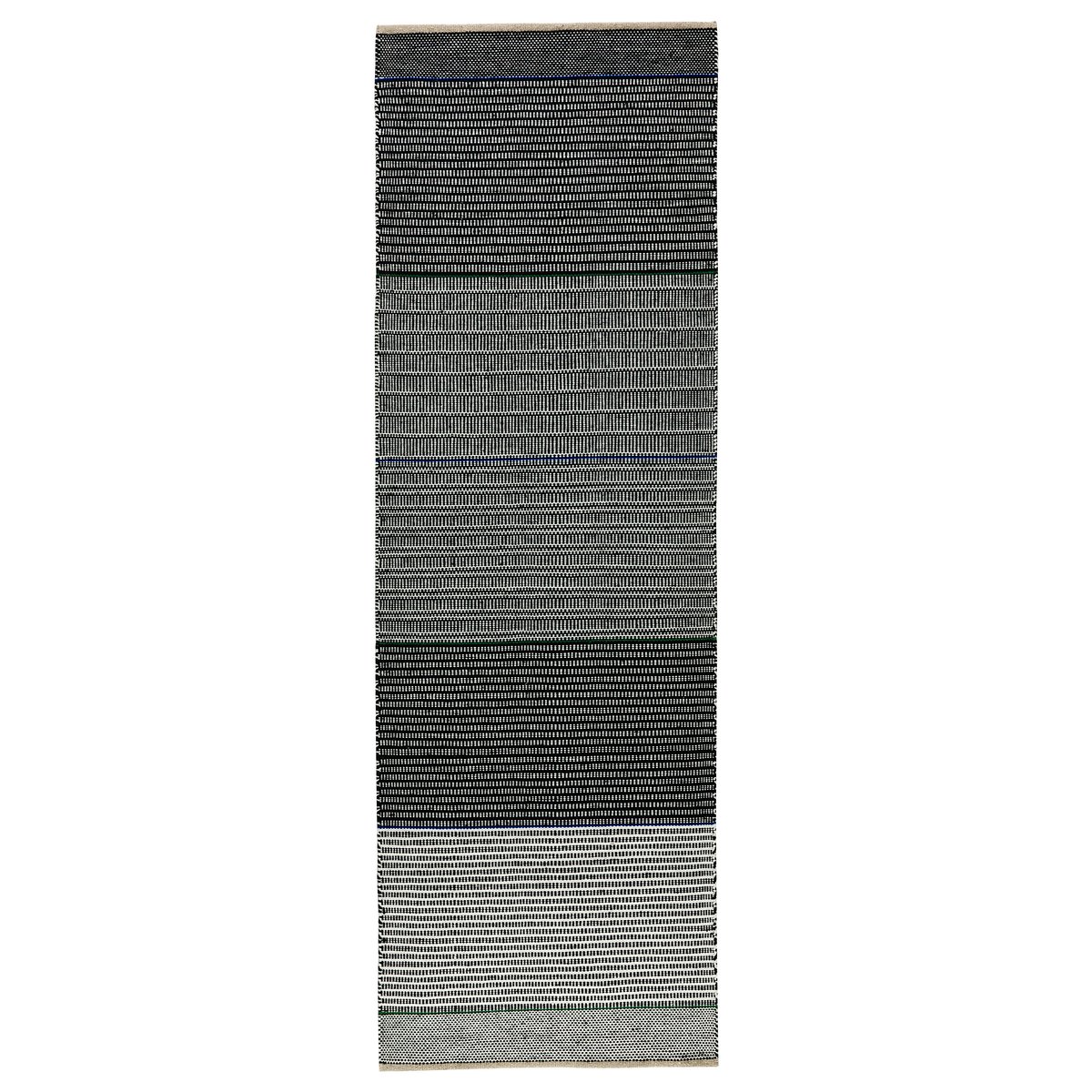 Kateha Tribulus One wollen vloerkleed 80x250 cm zwart, wit, blauw, groen