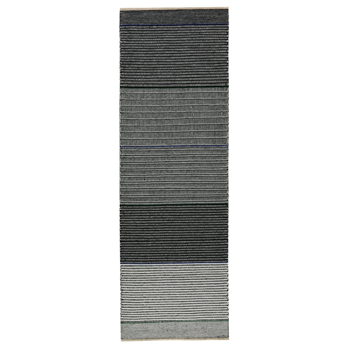 Kateha trib One wollen vloerkleed 80x250 cm zwart, wit, blauw, groen