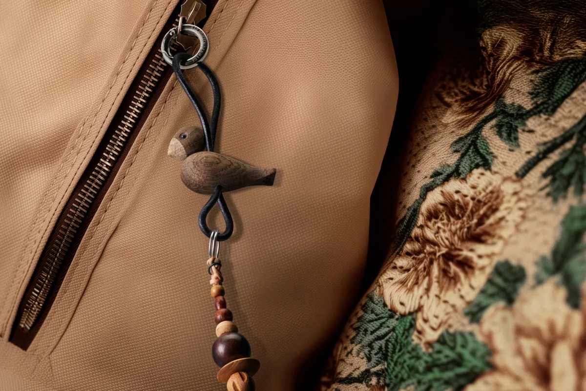 Kaj Bojesen vogel sleutelhanger, Gerookt eiken, zwart leer Kay Bojesen Denmark