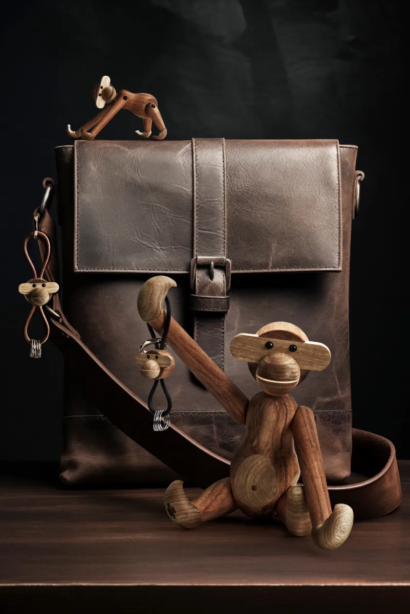 Kay Bojesen aap sleutelhanger, Teak-limba hout, naturel leer Kay Bojesen Denmark