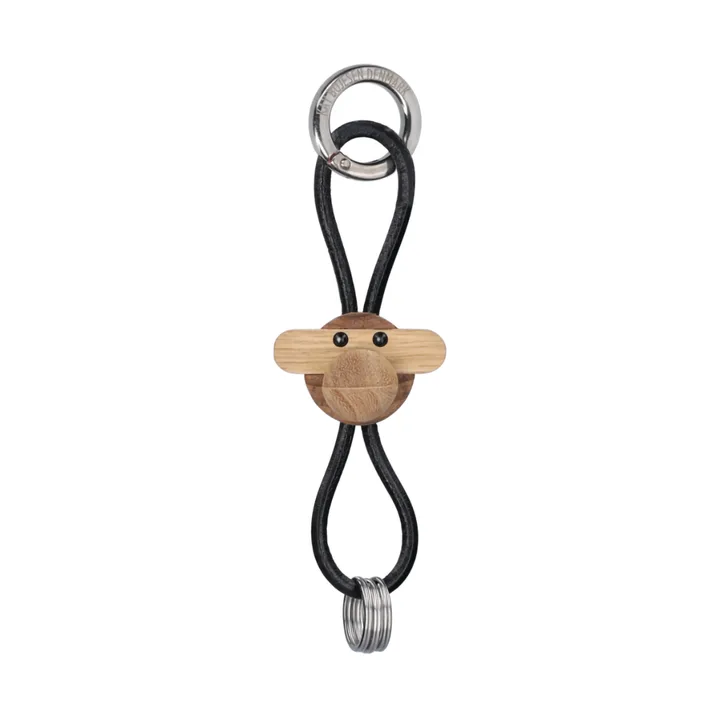 Kay Bojesen aap sleutelhanger - Teak-limba hout, zwart leer - Kay Bojesen Denmark