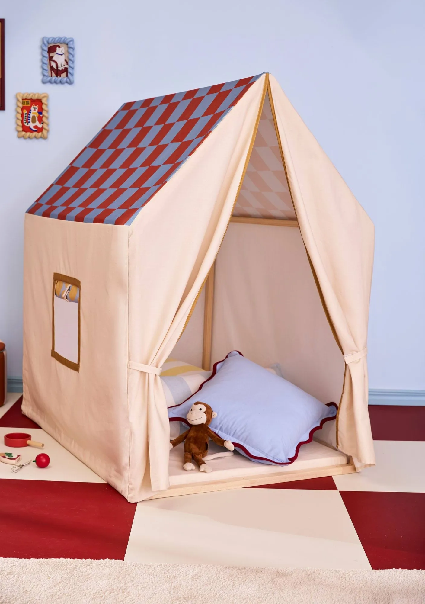 Speeltent, 110x80x124 cm, Duifblauw ruit Kid's Concept