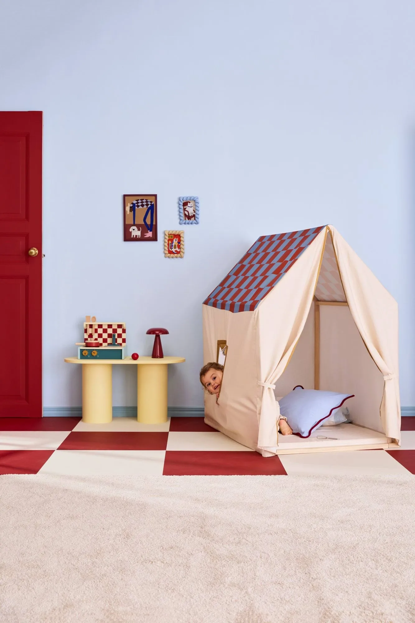 Speeltent, 110x80x124 cm, Duifblauw ruit Kid's Concept