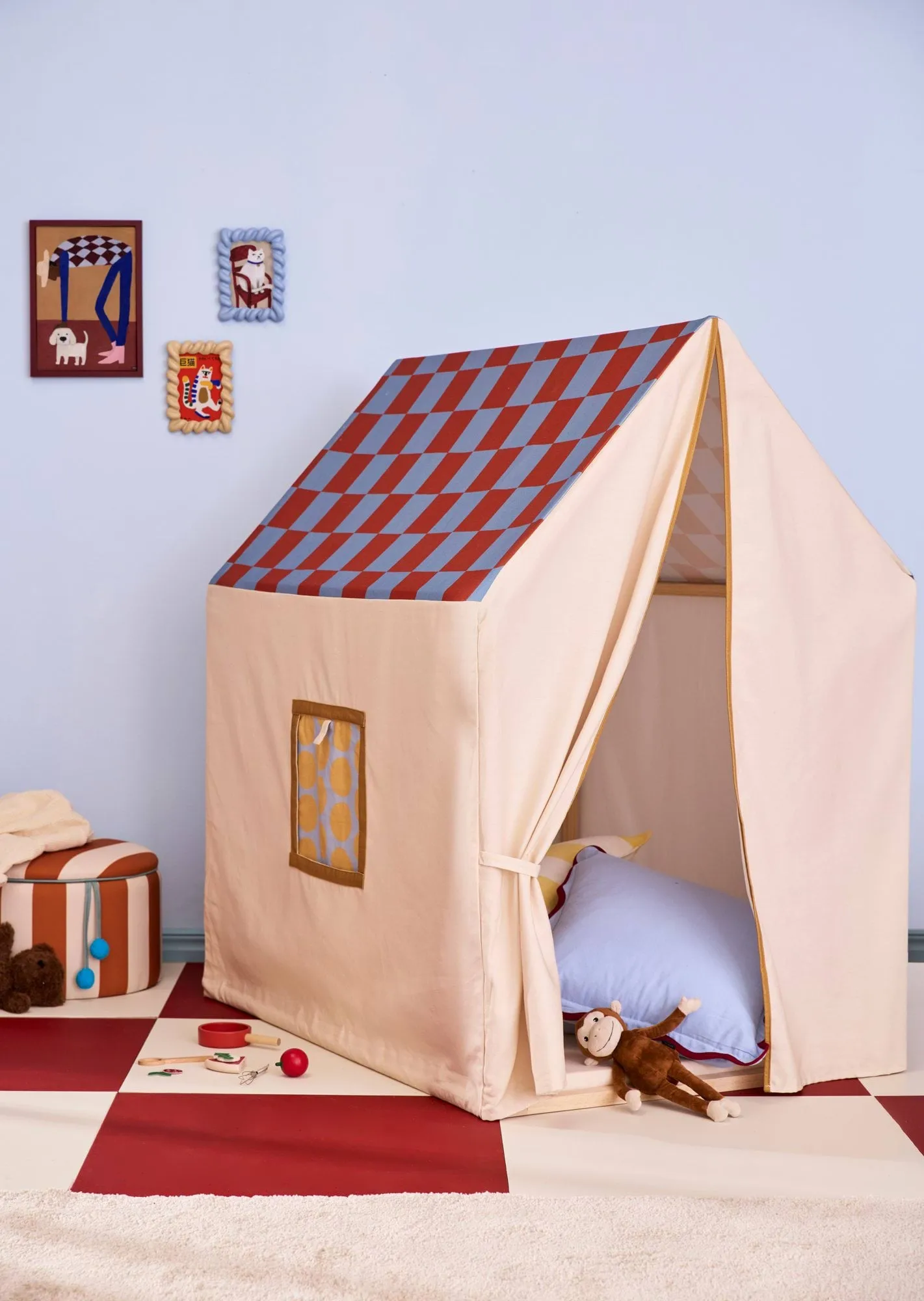Speeltent, 110x80x124 cm, Duifblauw ruit Kid's Concept