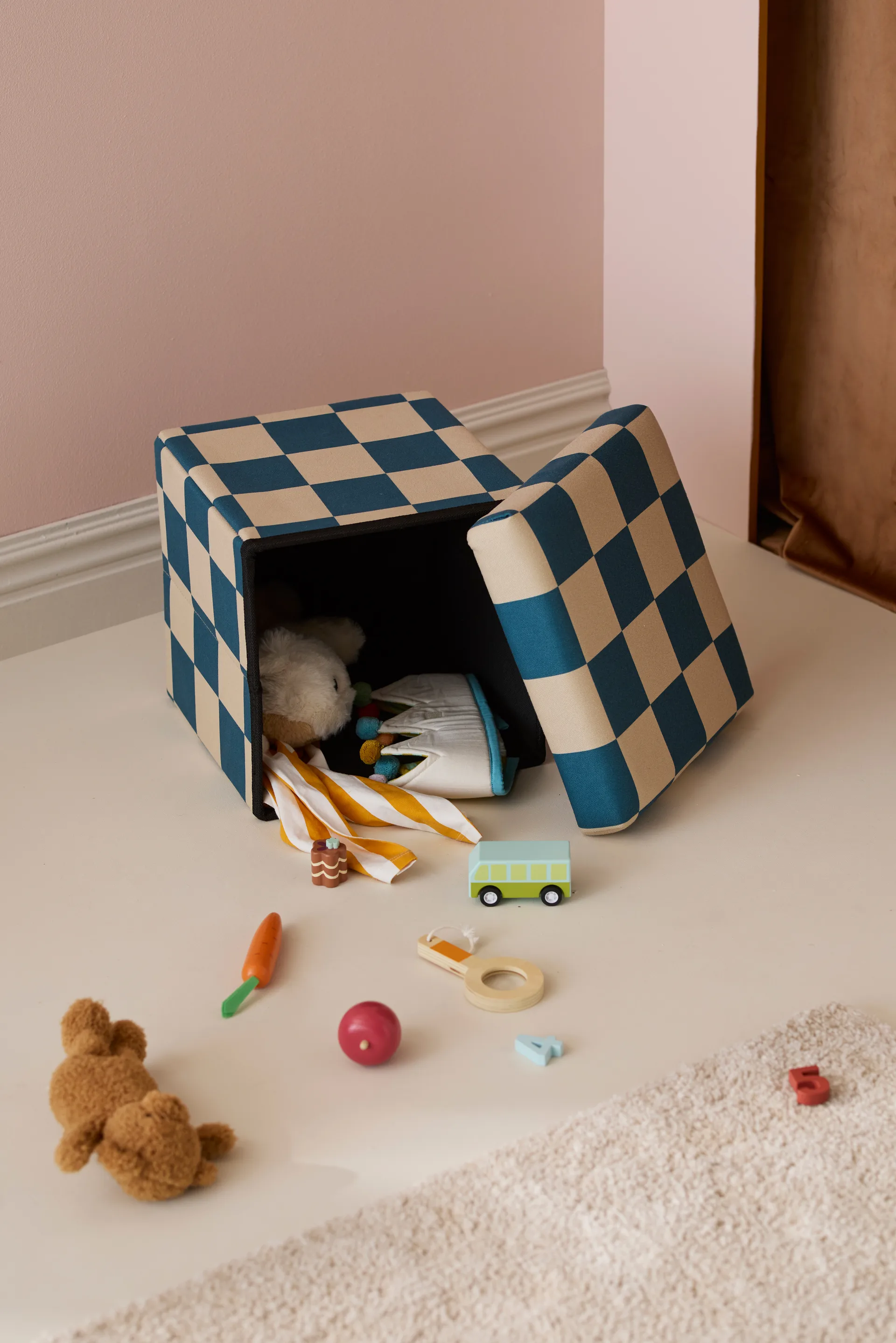 Zitpoef met opbergruimte ruit, Blauwgroen, 30x30 cm Kid's Concept