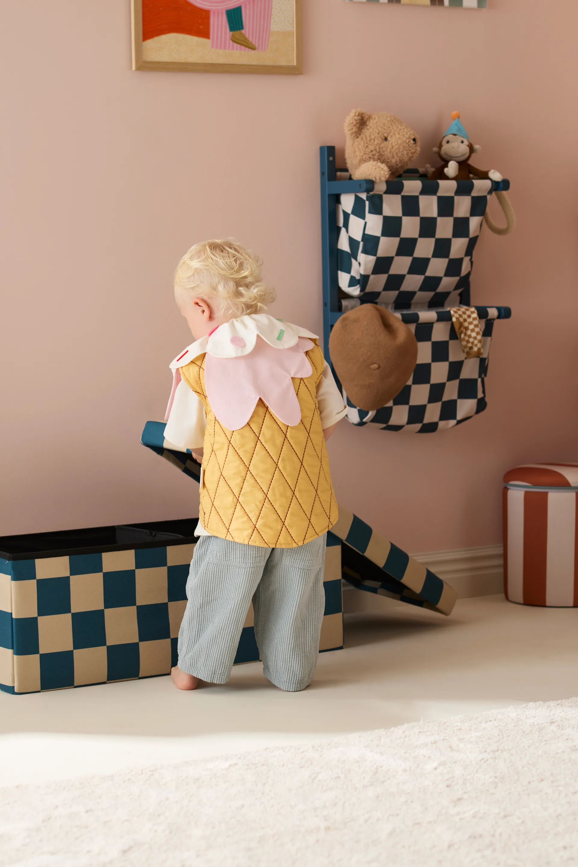 Zitpoef met opbergruimte ruit, Blauwgroen, 80x30x30 cm Kid's Concept