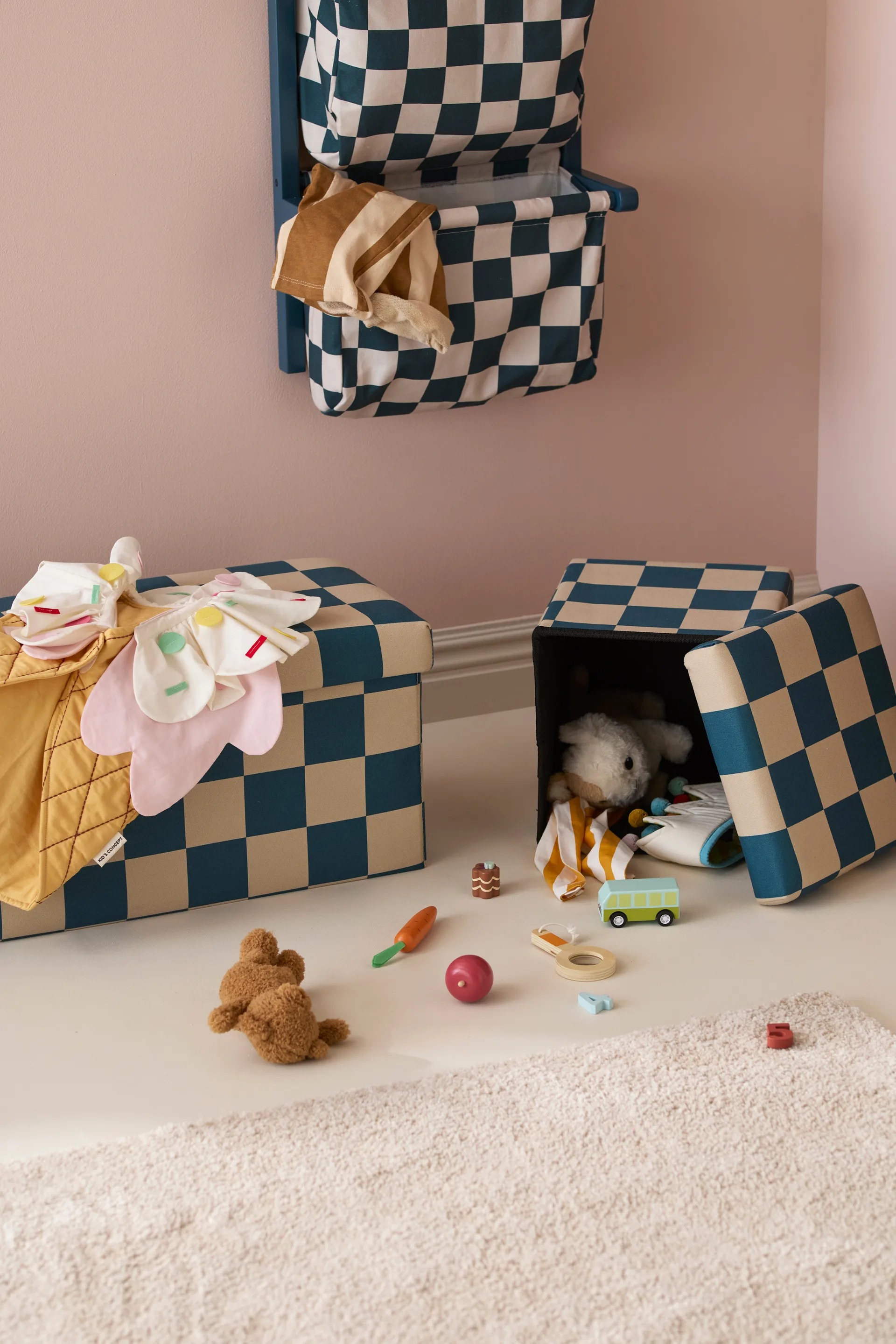 Zitpoef met opbergruimte ruit, Blauwgroen, 80x30x30 cm Kid's Concept