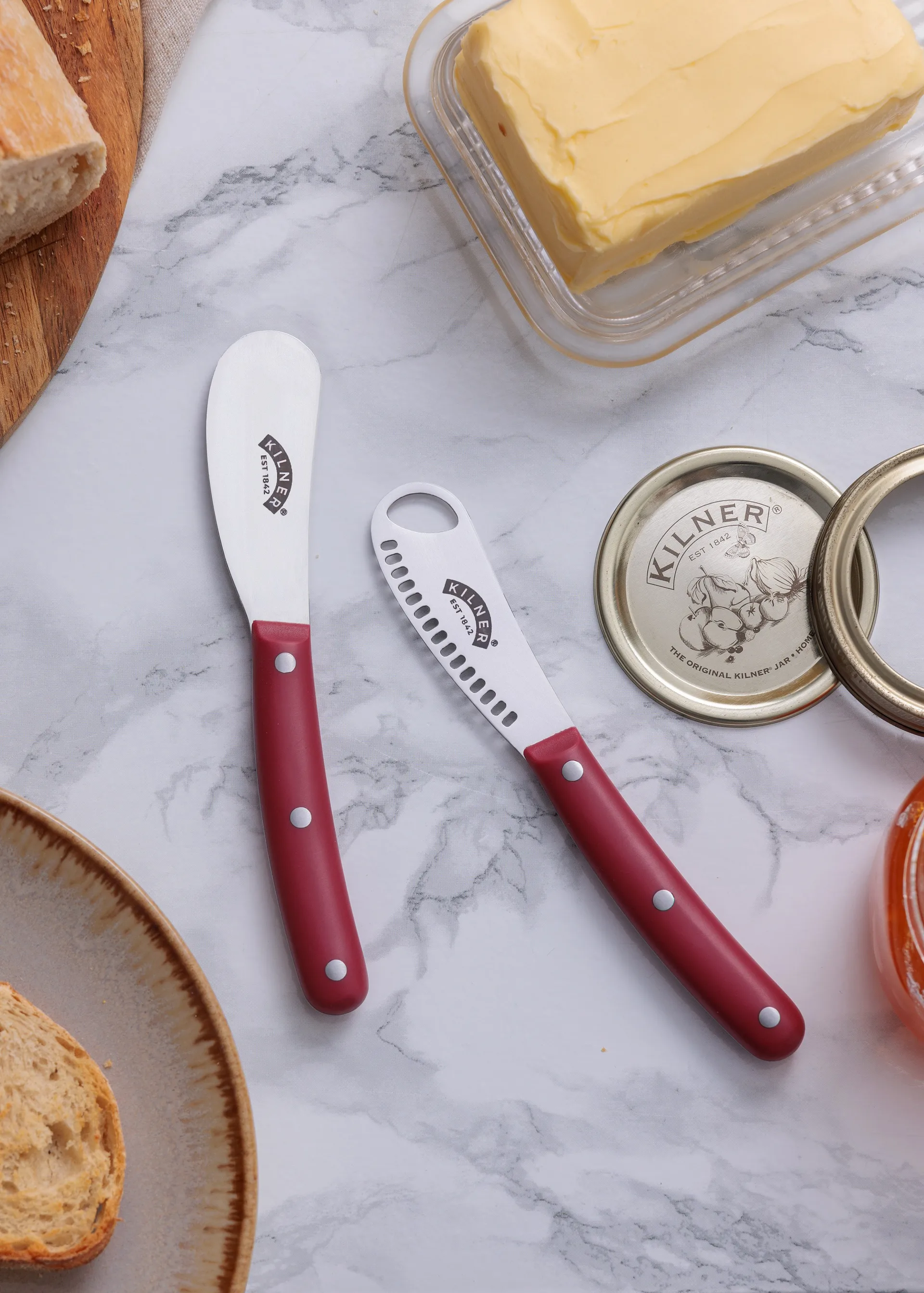 Kilner botermessen set, Rood-roestvrij staal Kilner