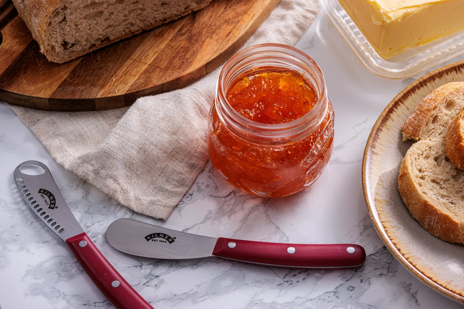 Kilner botermessen set, Rood-roestvrij staal Kilner