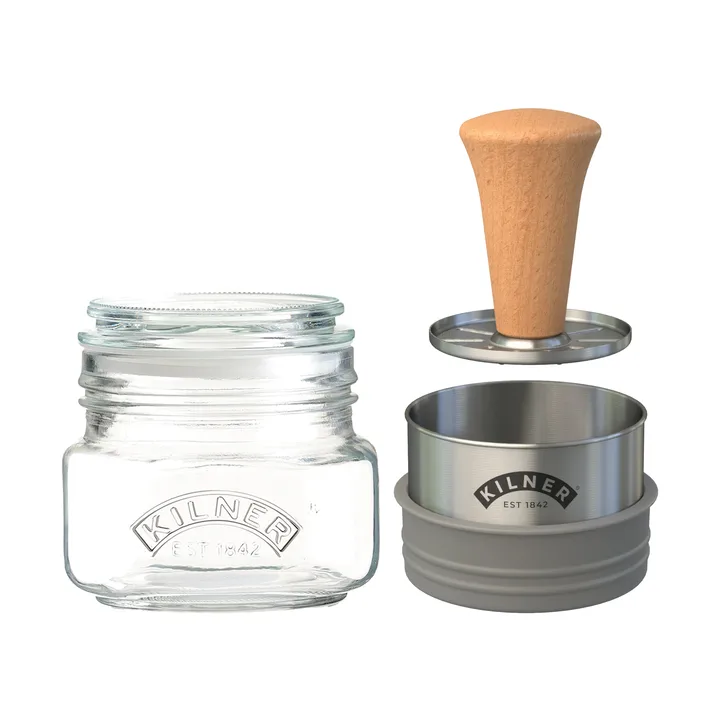Kilner Mash & Store voorraadpot set - Helder-roestvrij staal-hout, 0,5 L - Kilner