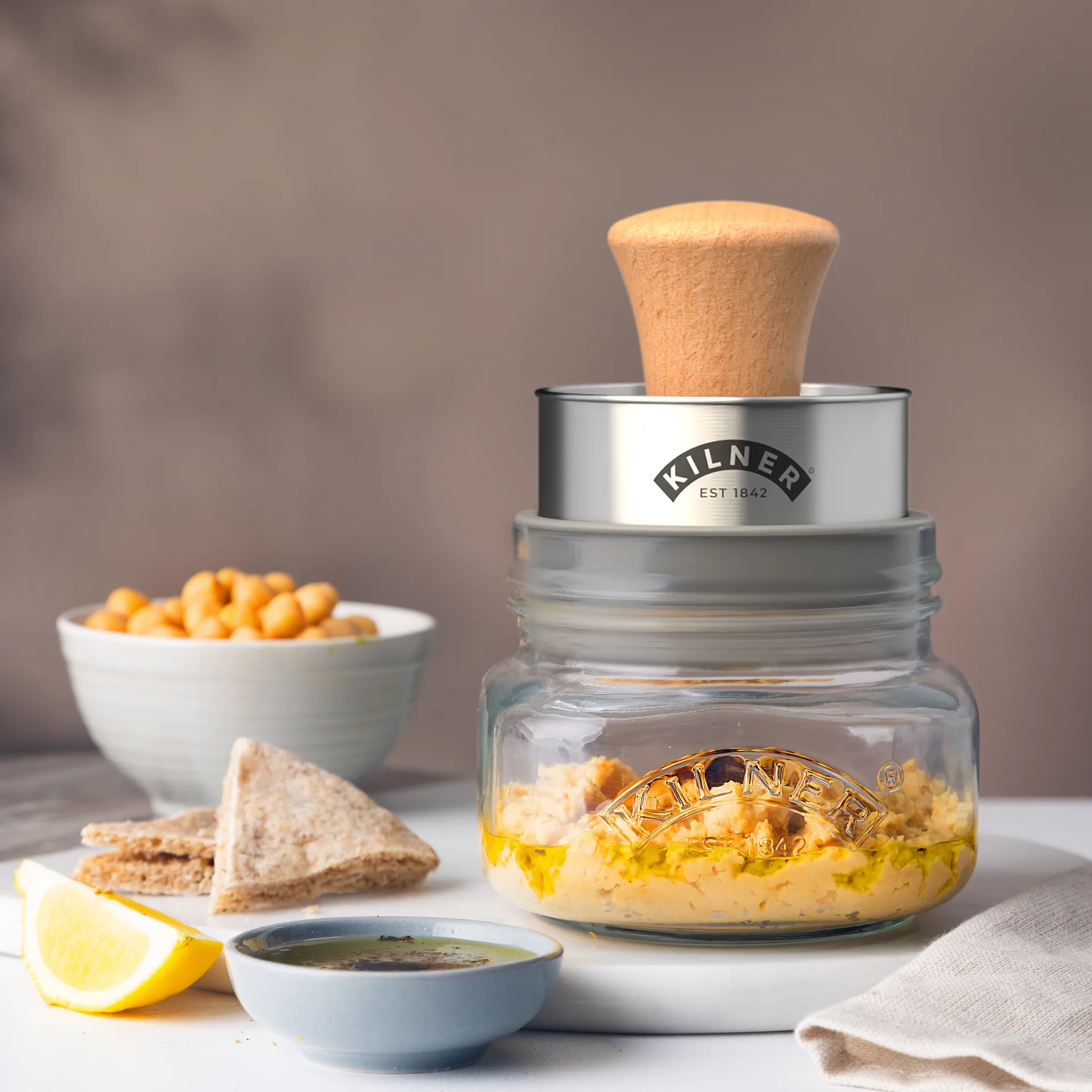 Kilner Mash & Store voorraadpot set, Helder-roestvrij staal-hout, 0,5 L Kilner