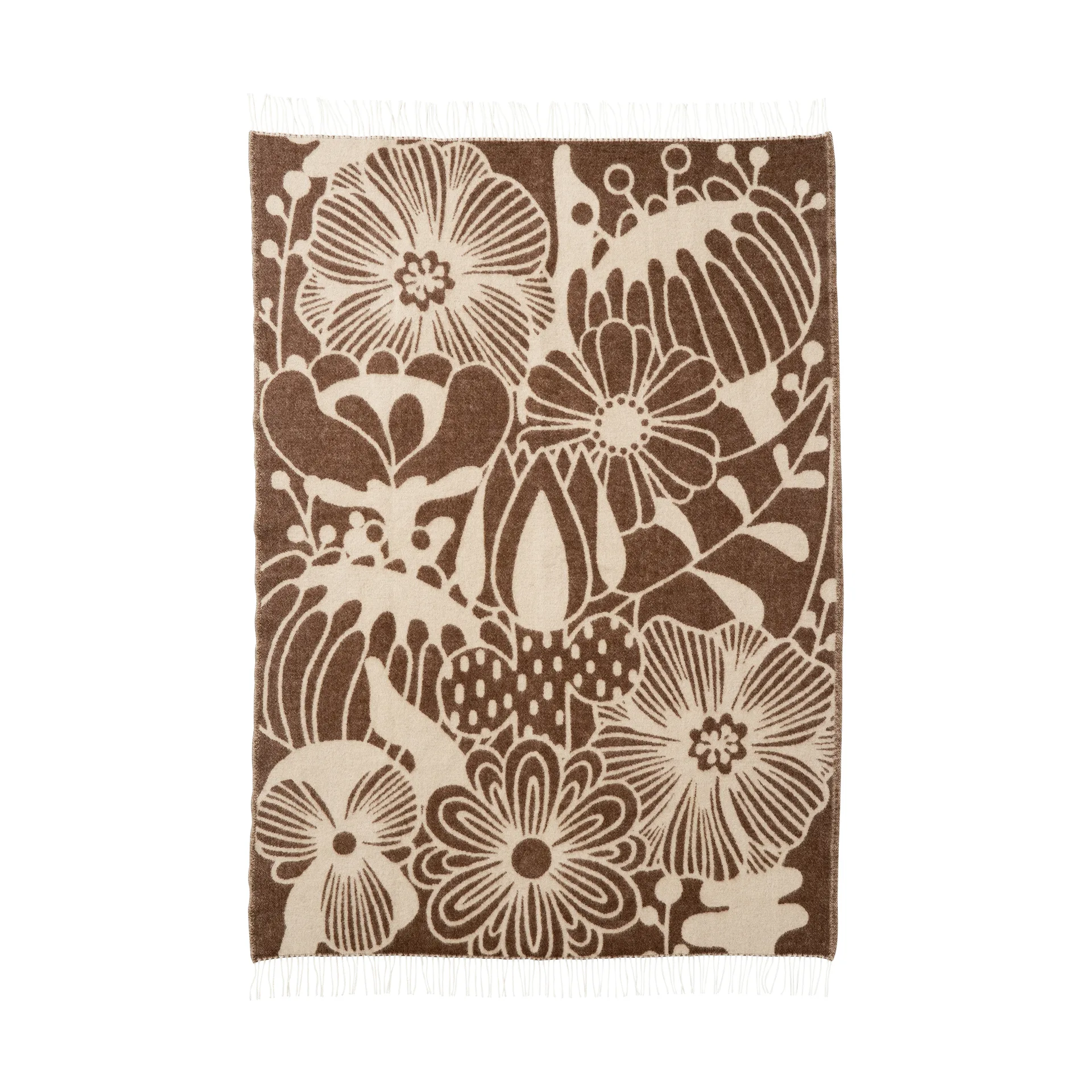 Blomranka wollen plaid, Bruin-beige, 130x200 cm Klippan Yllefabrik