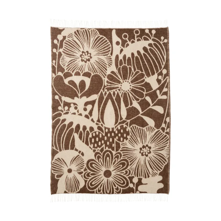 Blomranka wollen plaid - Bruin-beige, 130x200 cm - Klippan Yllefabrik