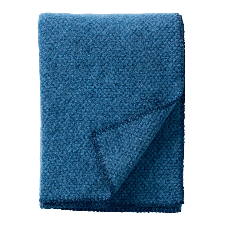 Domino wollen plaid - Sea blue (blauw), 130x180 cm - Klippan Yllefabrik