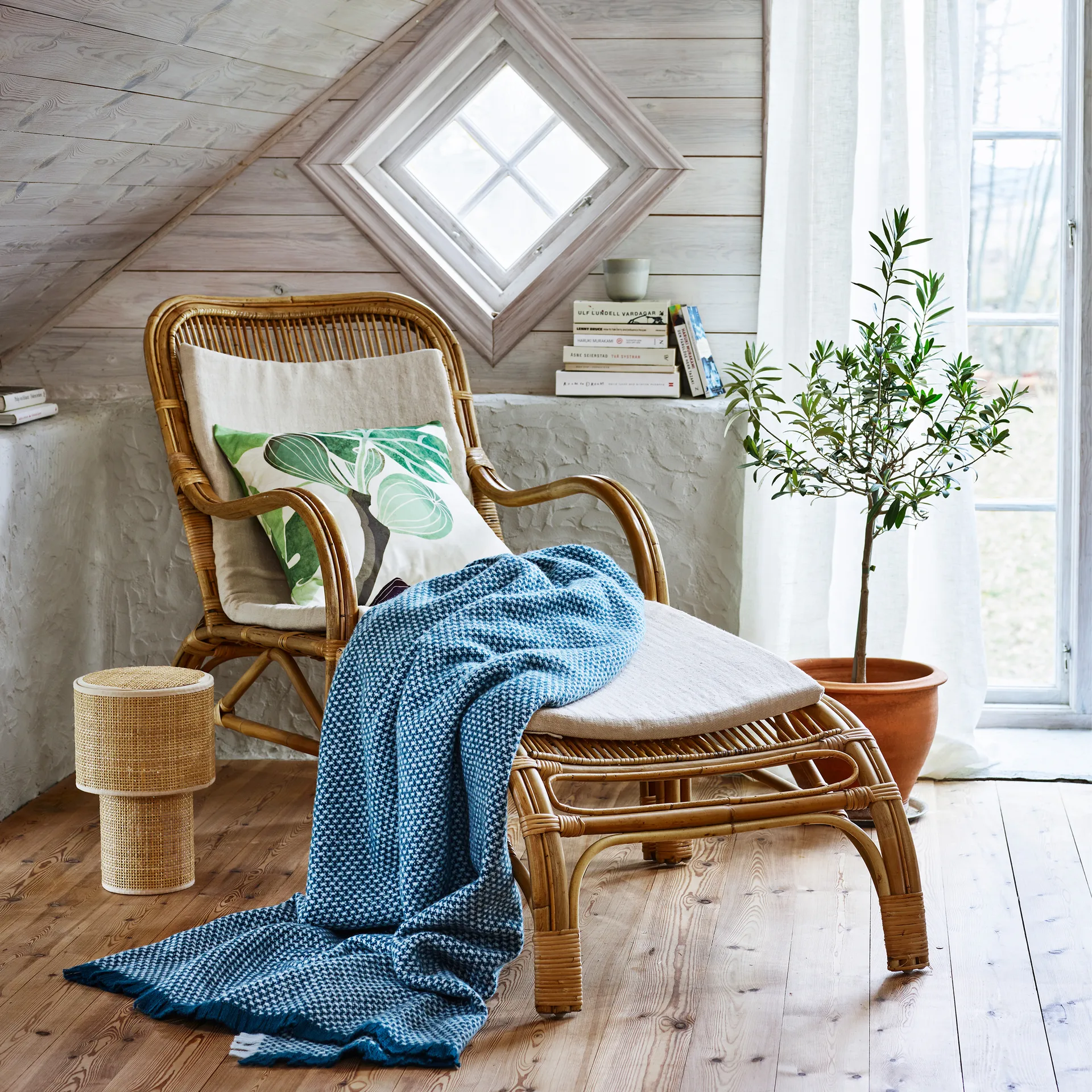 Figs kussenhoes, Groen-wit Klippan Yllefabrik