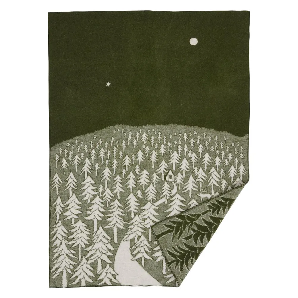 House in the forest wollen deken, groen Klippan Yllefabrik