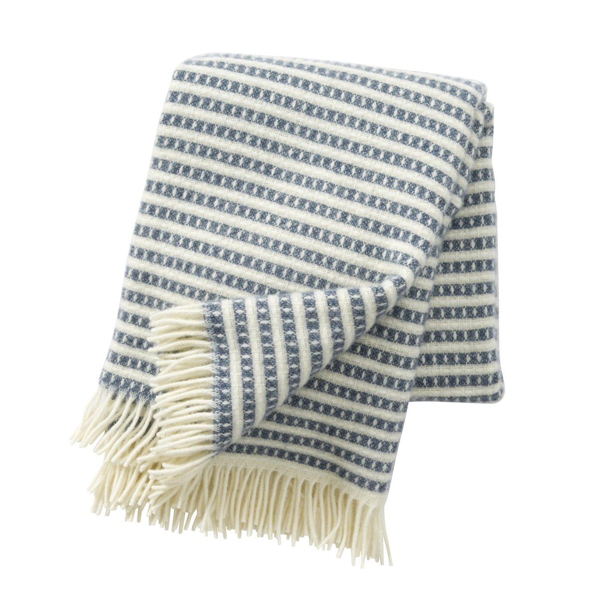Klippan Yllefabrik Olle wolplaid rookblauw | Scandinavisch Interieur | Wollen dekens & spreien | Blauw