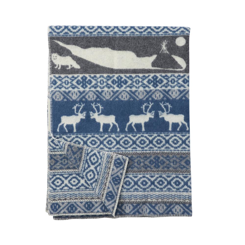 Klippan Yllefabrik Sarek wollen deken blauw-grijs | Scandinavisch Interieur | Wollen dekens & spreien | Blauw