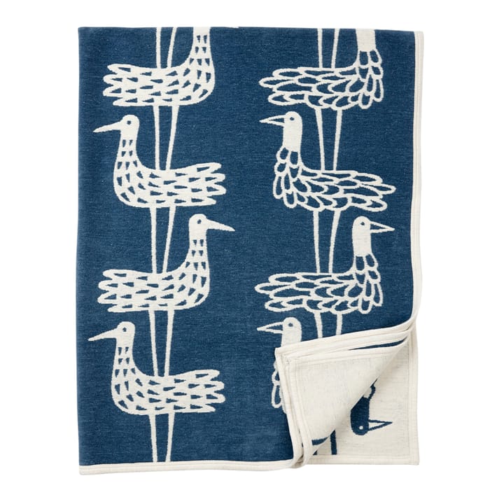 Zeevogels chenille deken - blauw - Klippan Yllefabrik