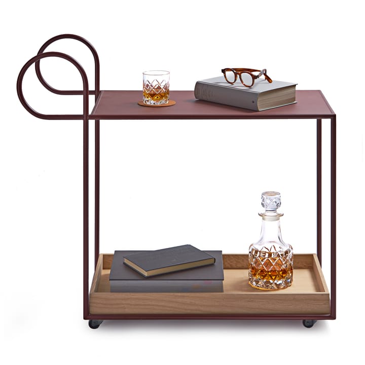 Julius Serveertrolley, rood, eiken dienblad KLONG