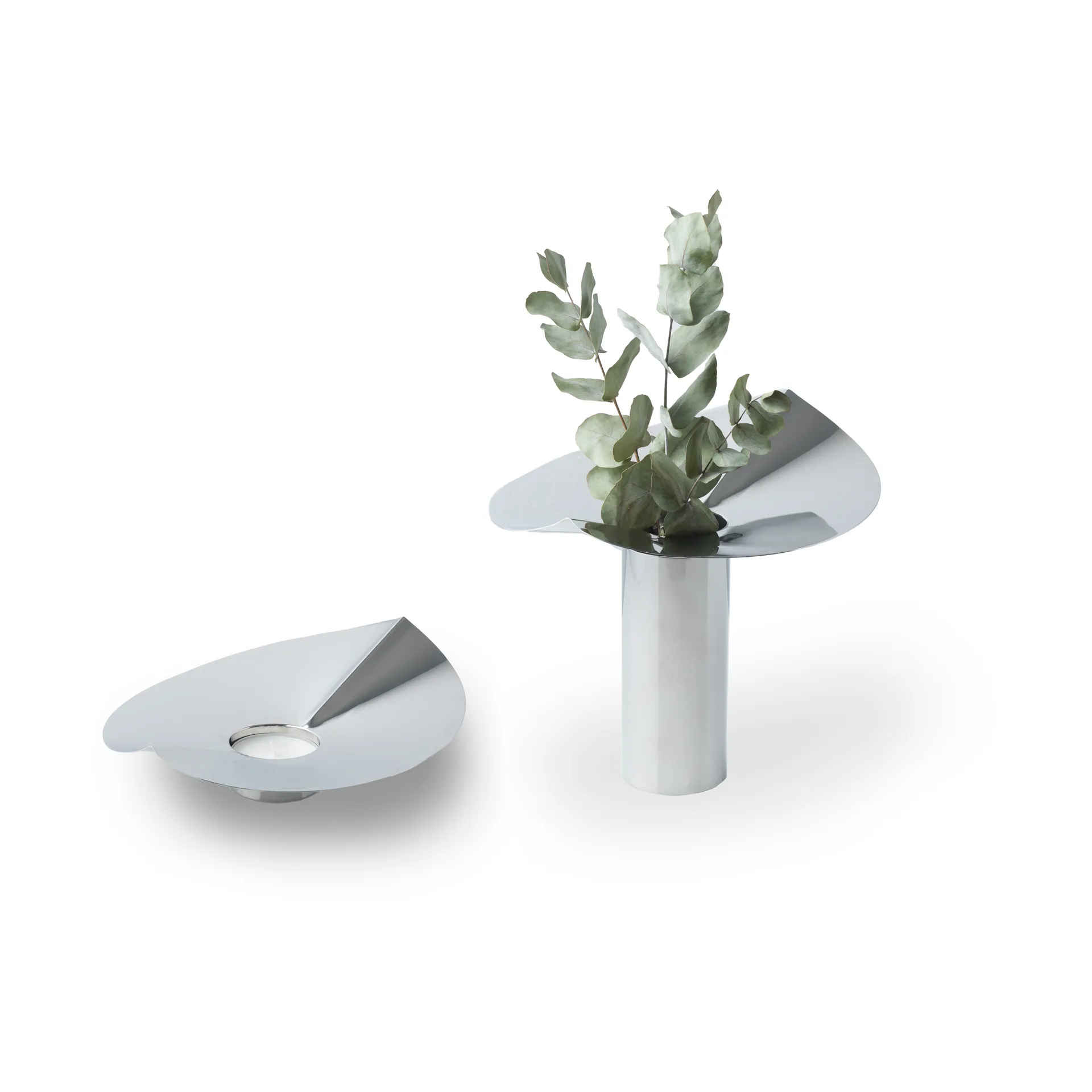 Löv vaas/kaarsenhouder, Roestvrij staal KLONG