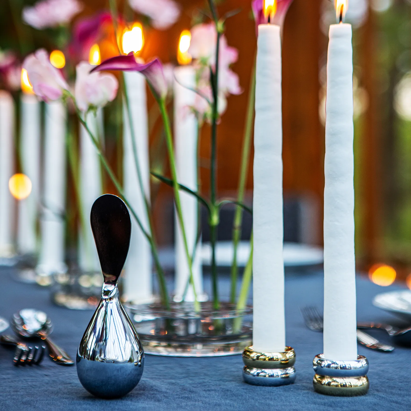 Marriage Duo kaarsenhouder 2-delig, Messing-zilver KLONG