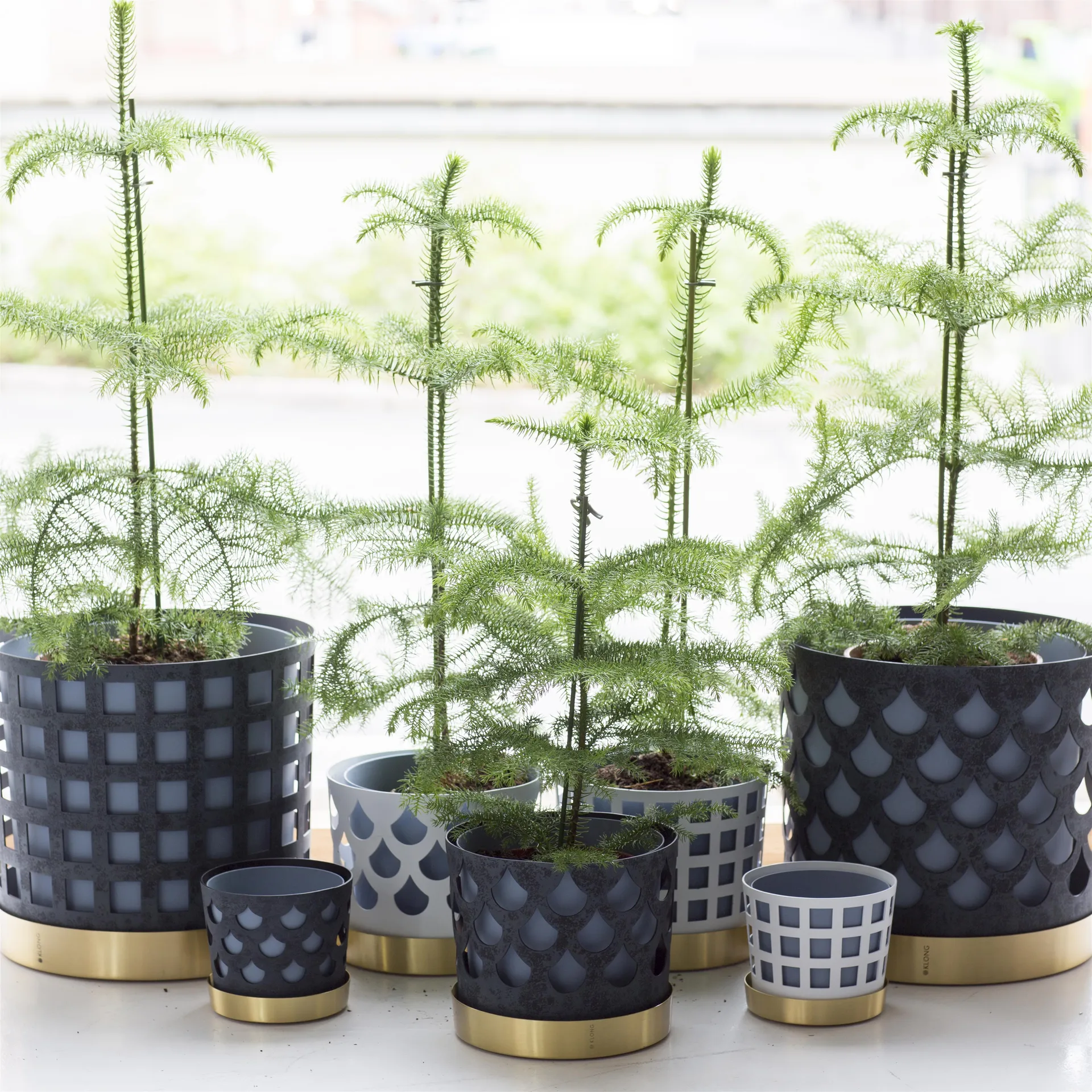 Trio bloempot square - middel, wit KLONG