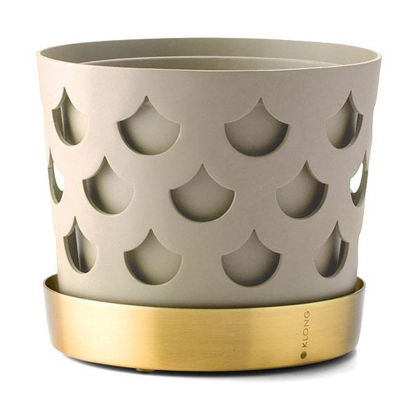 KLONG Trio Drop bloempot beige met schotel van messing Small o12 cm