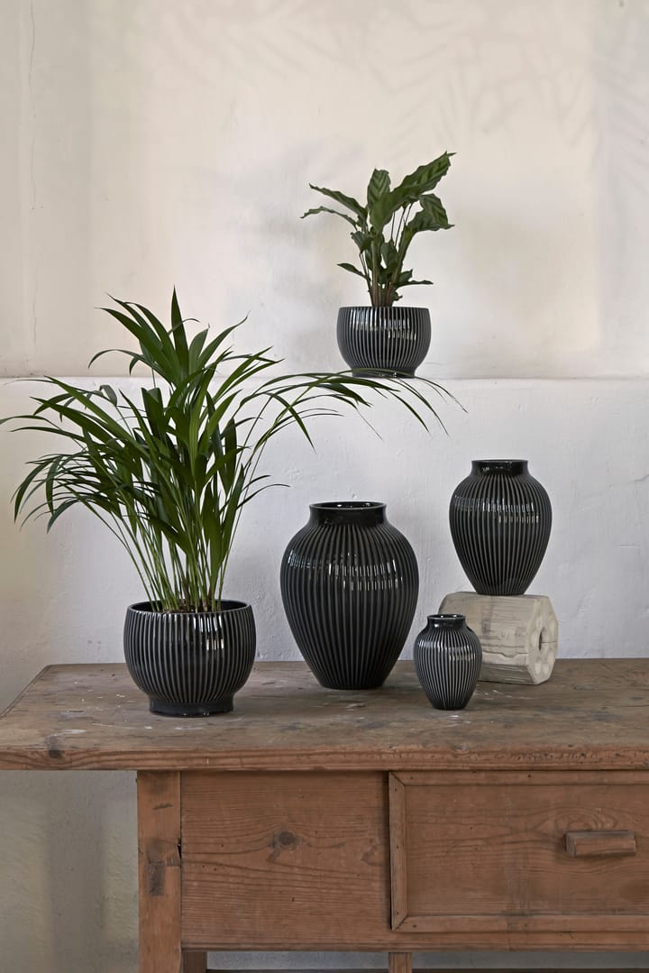 Knabstrup pot geribbeld Ø16,5 cm, Zwart Knabstrup Keramik