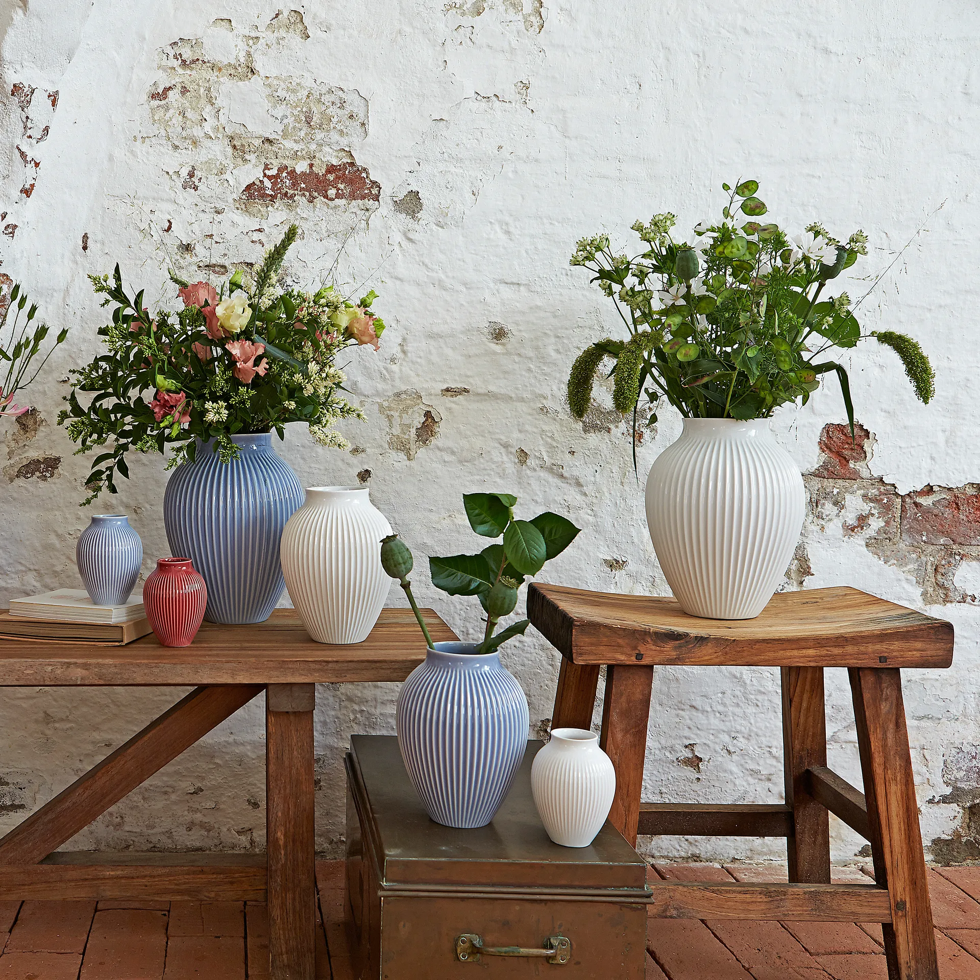 Knabstrup vaas geribbeld 12,5 cm, Lavendelblauw Knabstrup Keramik