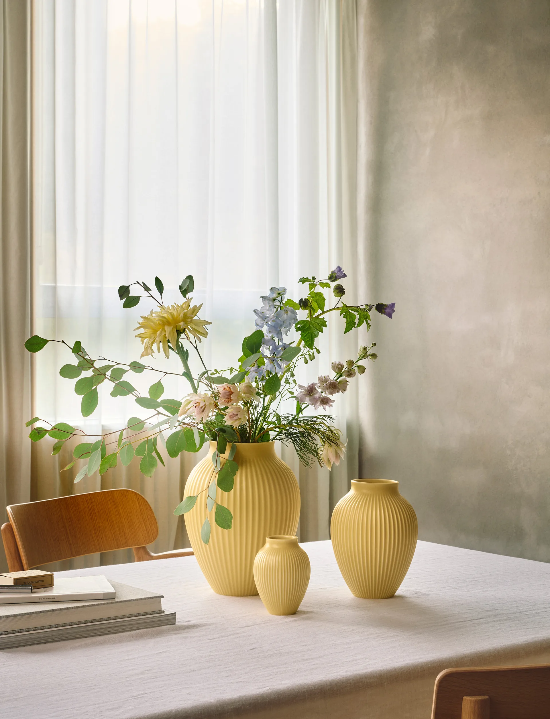 Knabstrup vaas geribbeld 12,5 cm, Yellow Knabstrup Keramik