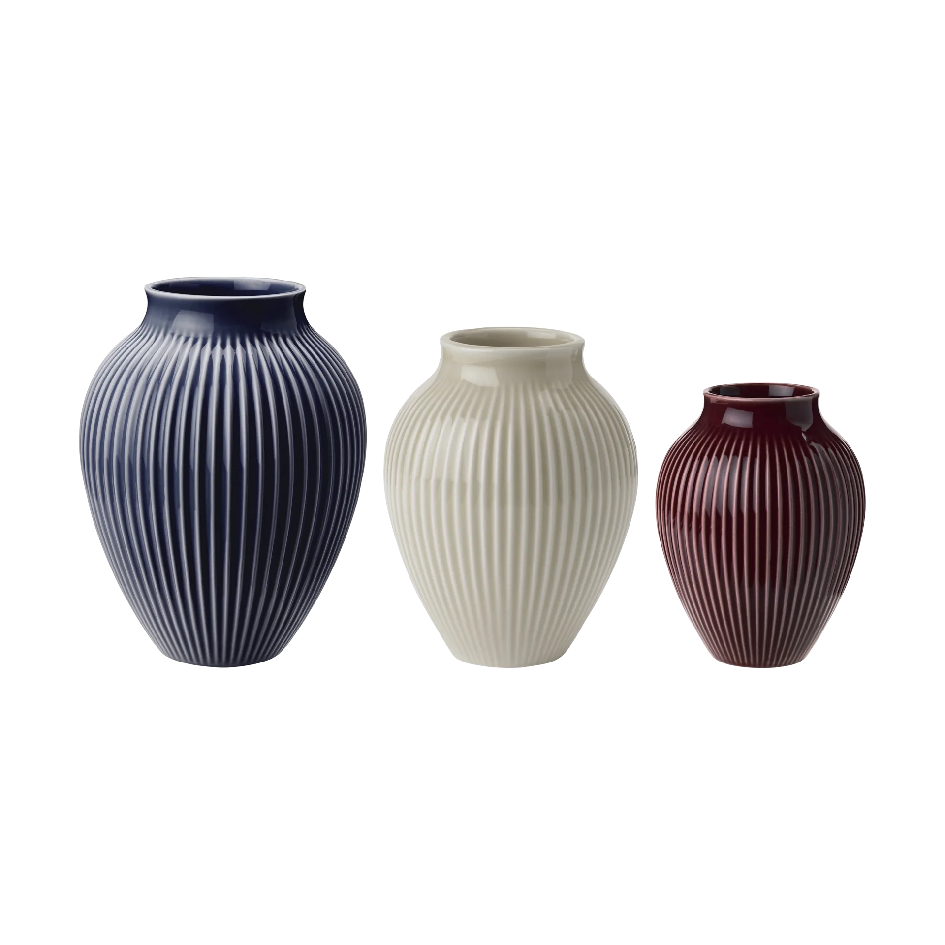 Knabstrup vaas geribbeld 3-pack, Berry-sand-dark blue Knabstrup Keramik