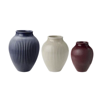 Knabstrup vaas geribbeld 3-pack - Berry-sand-dark blue - Knabstrup Keramik